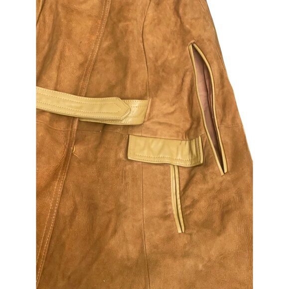 Vintage 70s Suede & Leather Tan Cape Coat Sz Small Retro Boho Mod w/FLAWS - Picture 10 of 16